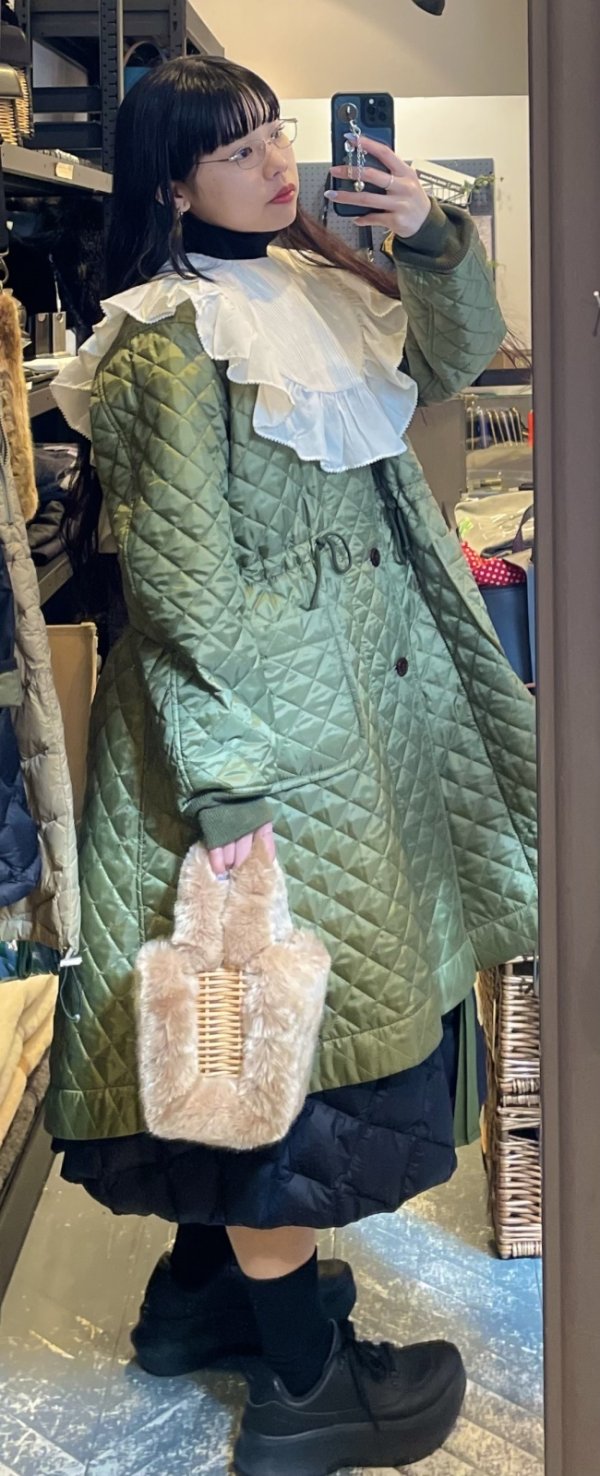 画像7: エステルタフタキルティングノーカラーコート(KH) (7)