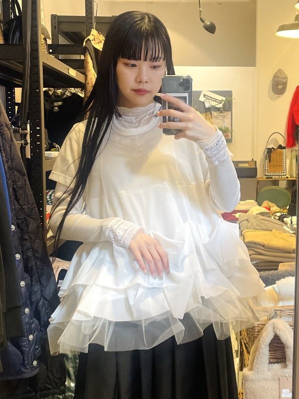 画像8: エステルトリコット×ナイロンチュールカットソー (BK) (8)