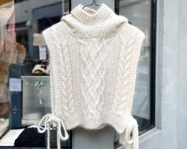 画像1: BOTONER モヘヤアラン柄 フード付きベスト (IV) (1)