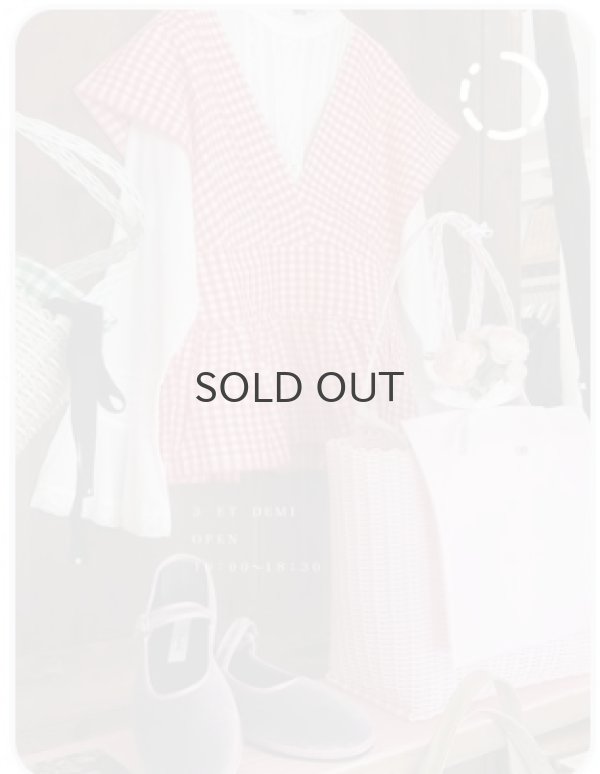 画像13: Khadi Linen Cotton Gingham Check Gingham Ribbon Gilet (RD) (13)