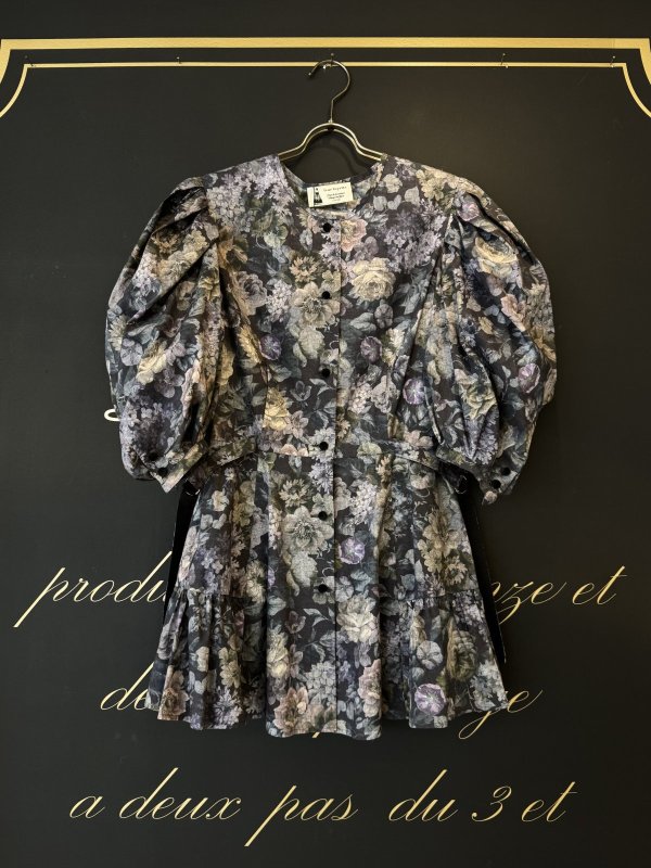 画像1: forest flower cotton print blouse (BR) (1)