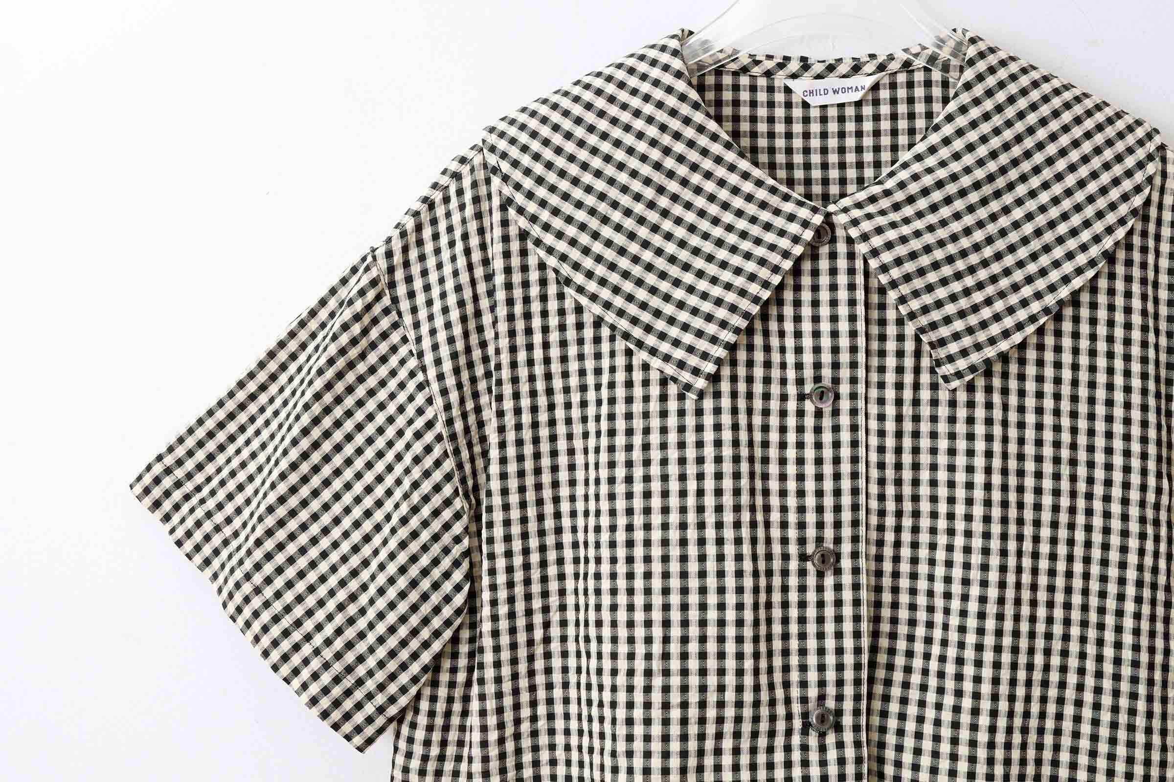 CHILD WOMAN チャイルドウーマン ドビーギンガム 5分袖ショート前あき