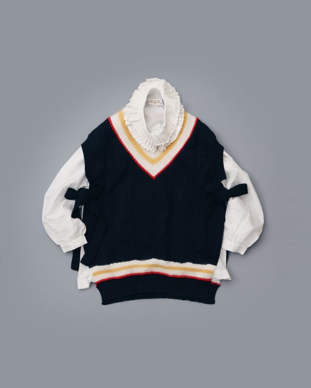 COMME des GARÇONS ケーブルニットベスト エステル綿ケーブル柄 モヘヤ配色ニットベスト