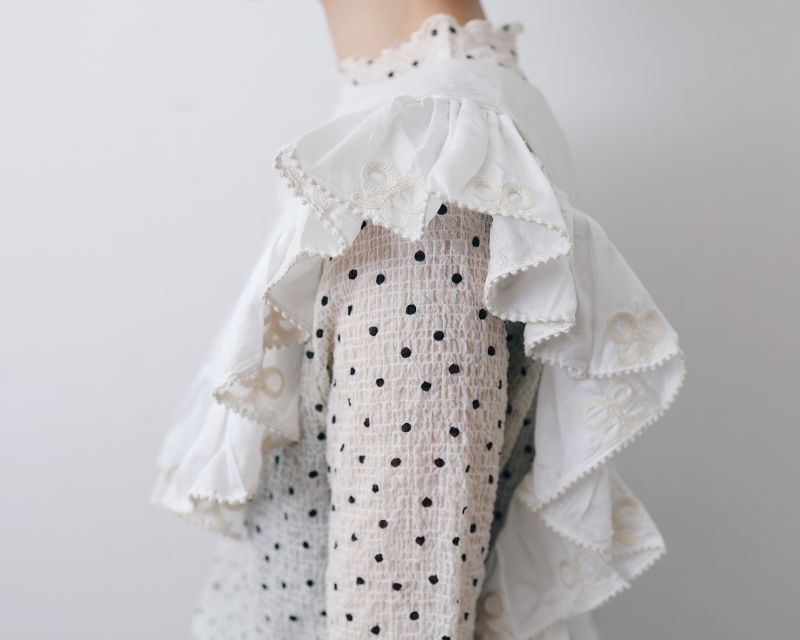 BUNON 付け襟 BUNON Khadi Silk Tuck Ruffle Collar