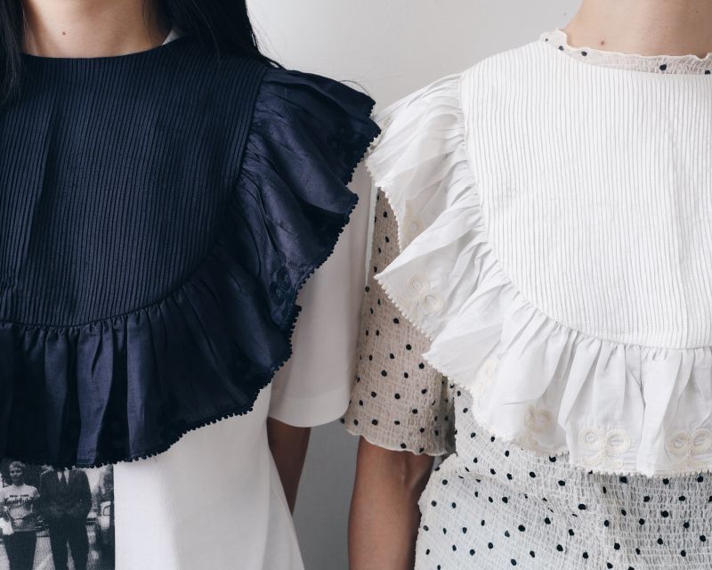 BUNON ブノン Khadi Silk Tie Embroidery Frill Collar