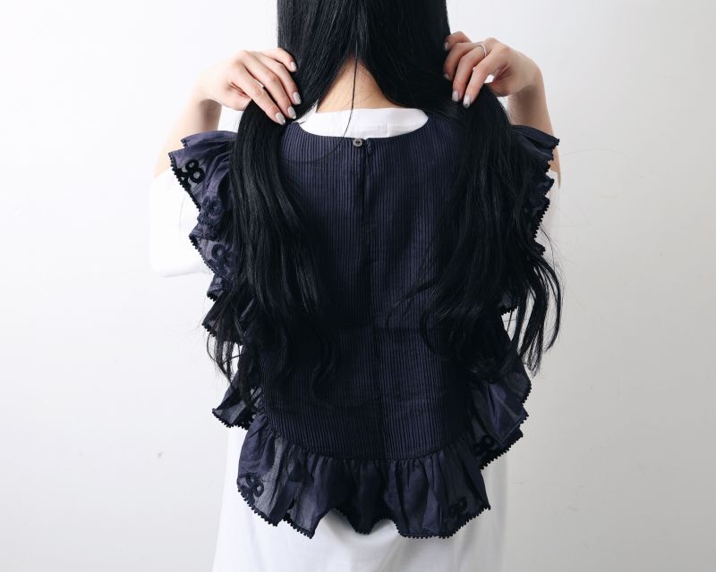 BUNON ブノン Khadi Silk Tie Embroidery Frill Collar
