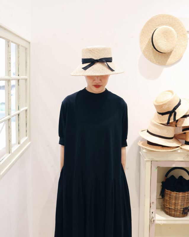 homspun ホームスパン 30-/1天竺 ハイネック半袖ワンピース 