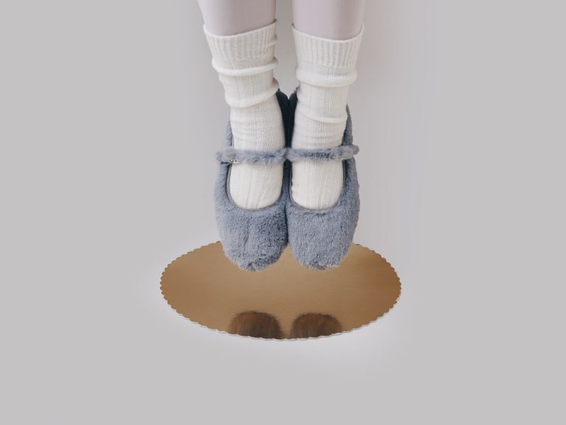 極美品　Sciuscia シューシャ　MARYJANE ファーシューズ　フラット Sciuscià ファー MARYJANE (BLUE SMOKE）