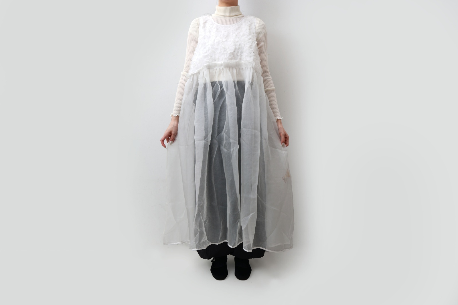 BUNON ブノン shop別注!! Khadi Silk Organdy & Embroidery Dress