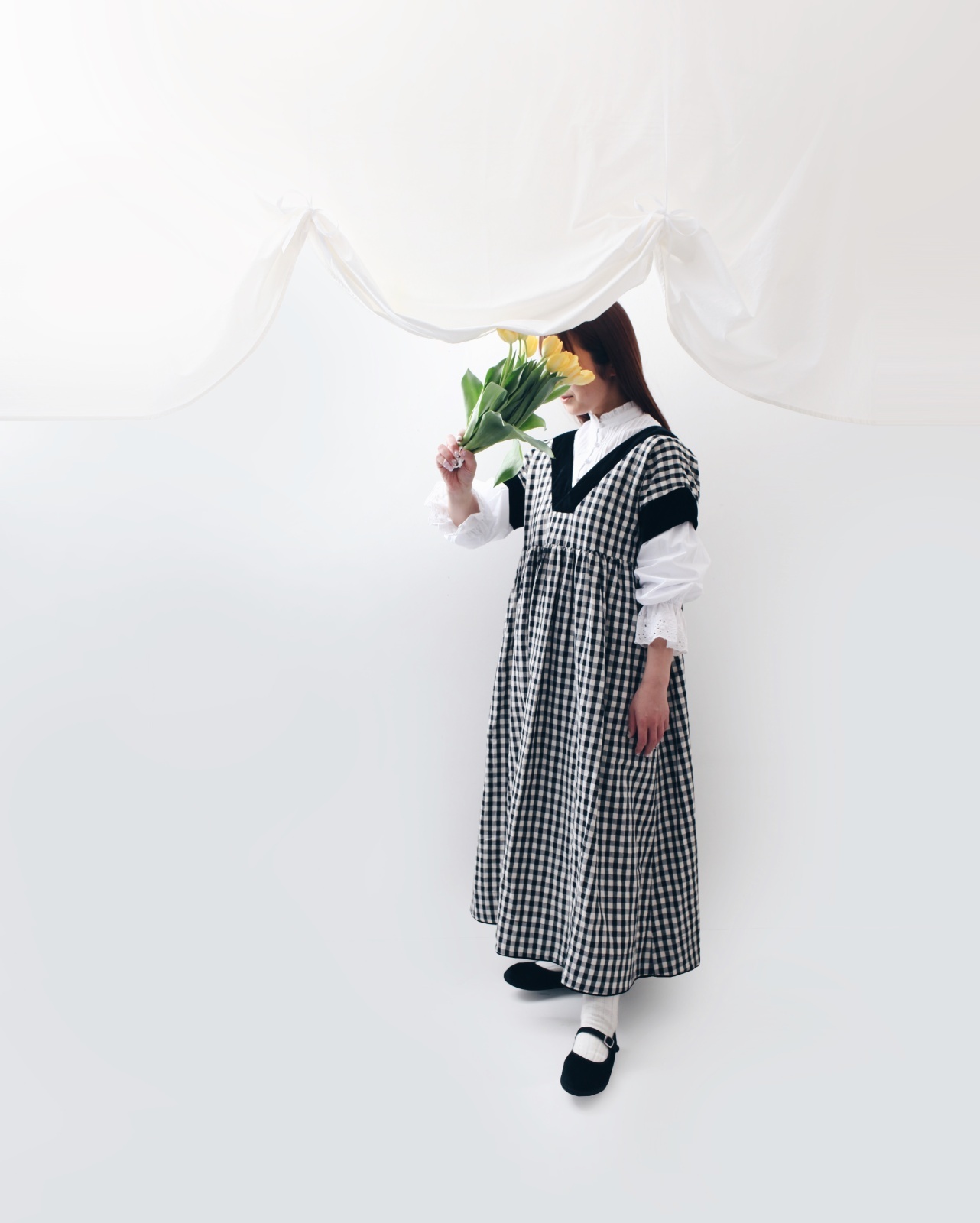 Velvet Basket ベルベットバスケット ギンガムチェック Vネックドレス