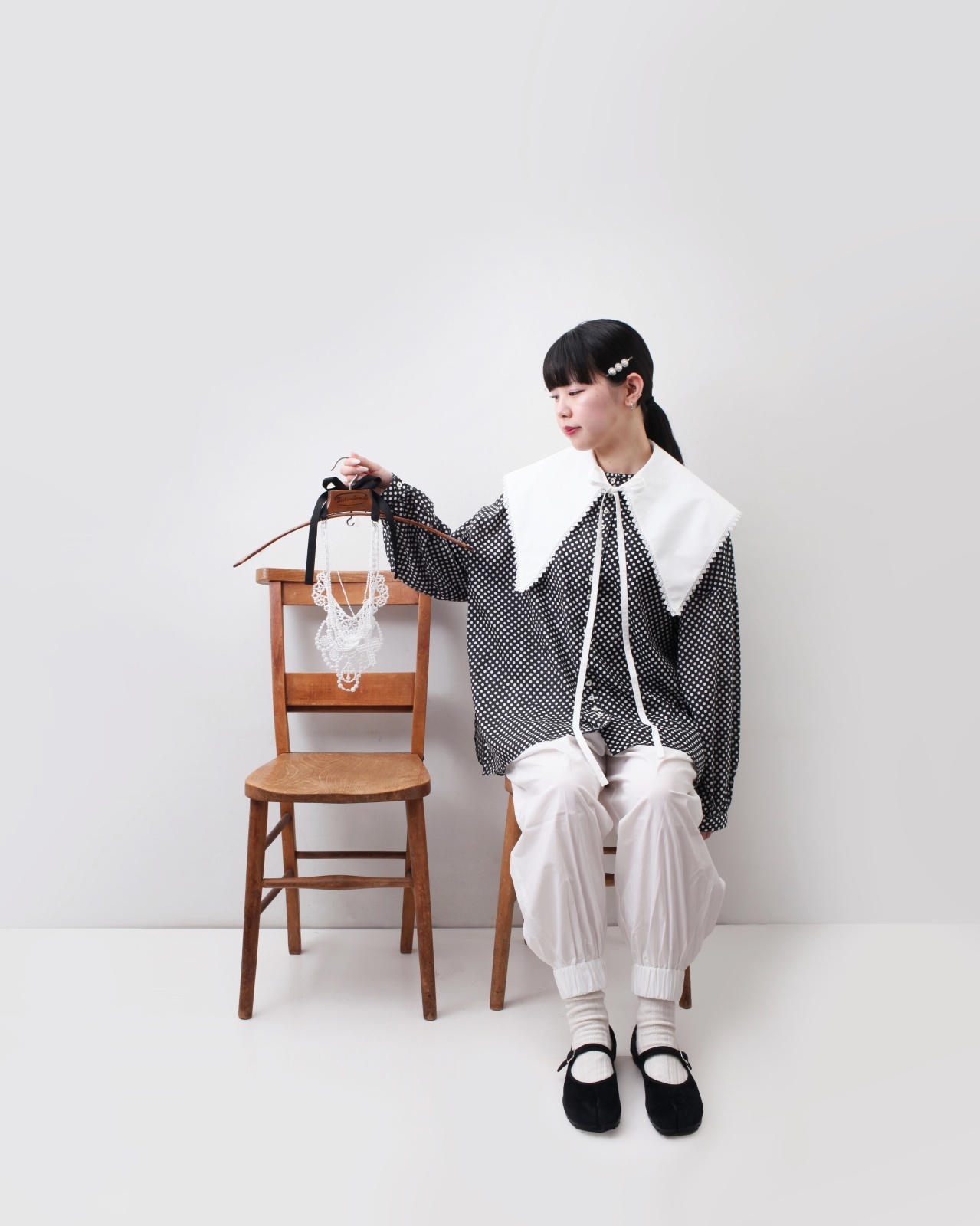 ebagos エバゴス ボタンブラウス・ ドットローンブラウス