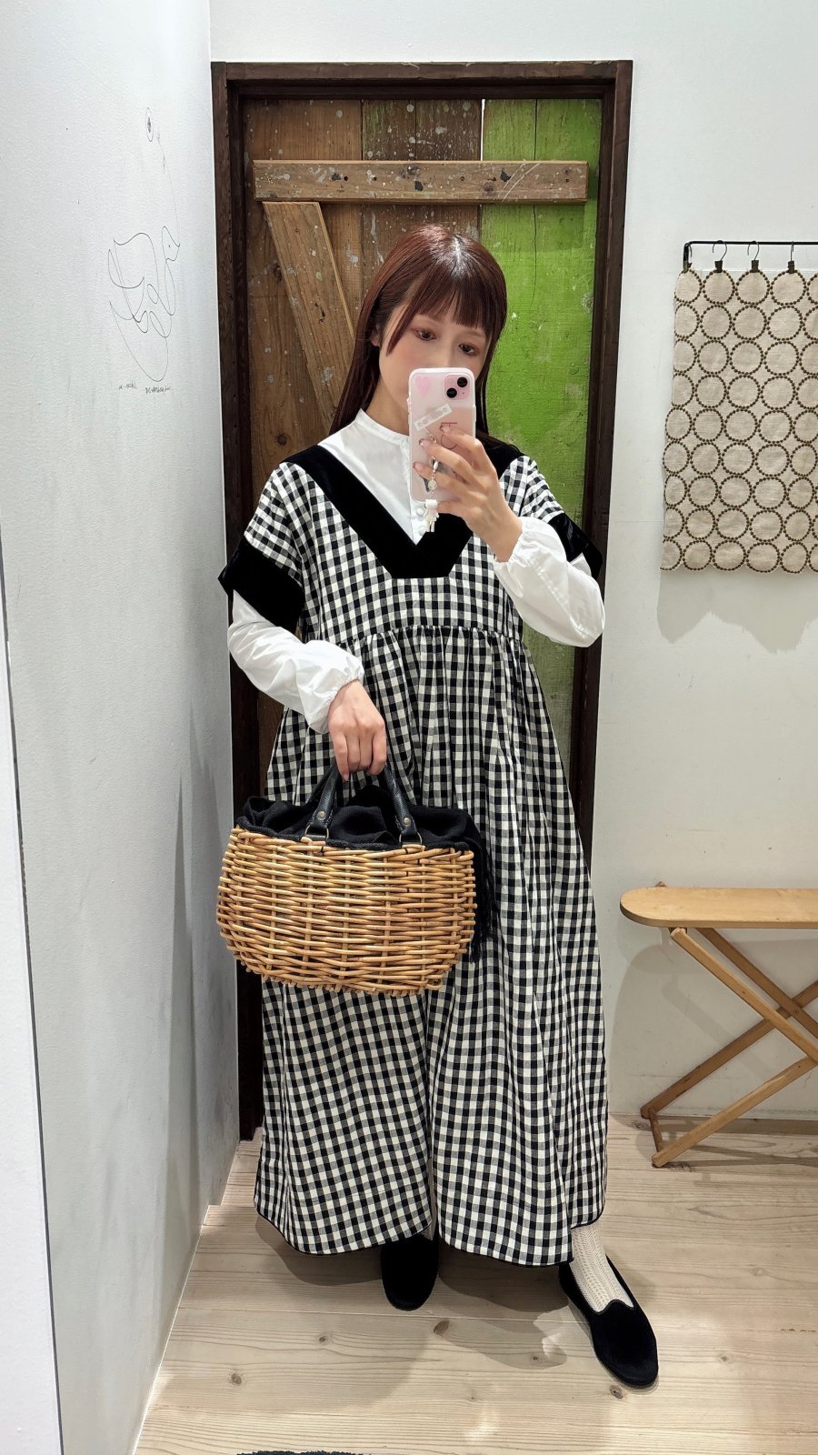 Velvet Basket ベルベットバスケット ギンガムチェック Vネックドレス