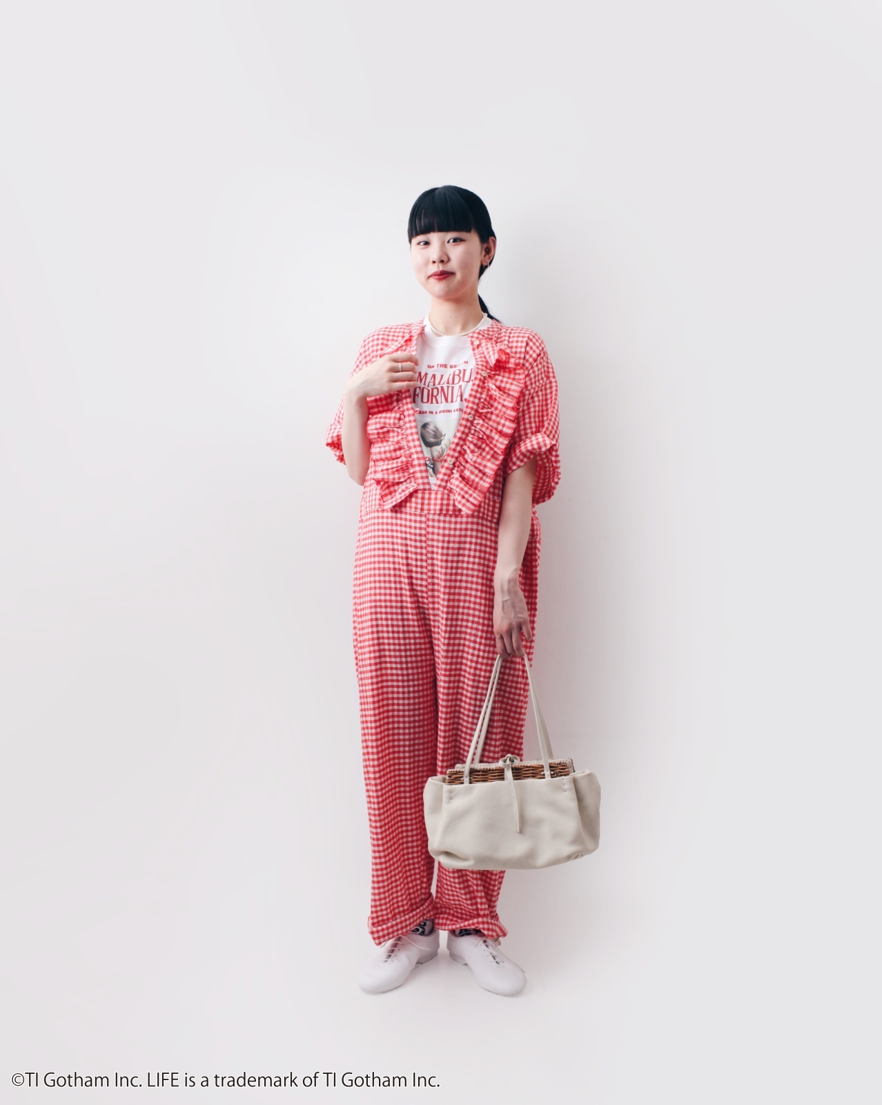 BUNON ブノン Khadi Linen Cotton Gingham Check Gingham Frill Overalls