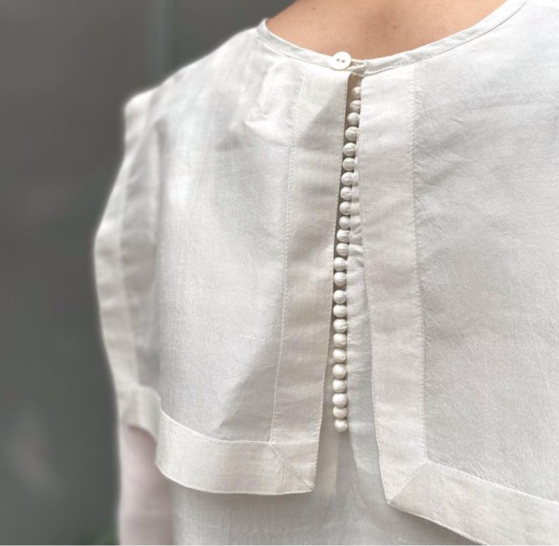 BUNON Khadi Silk Back Button Sailor Blouse
