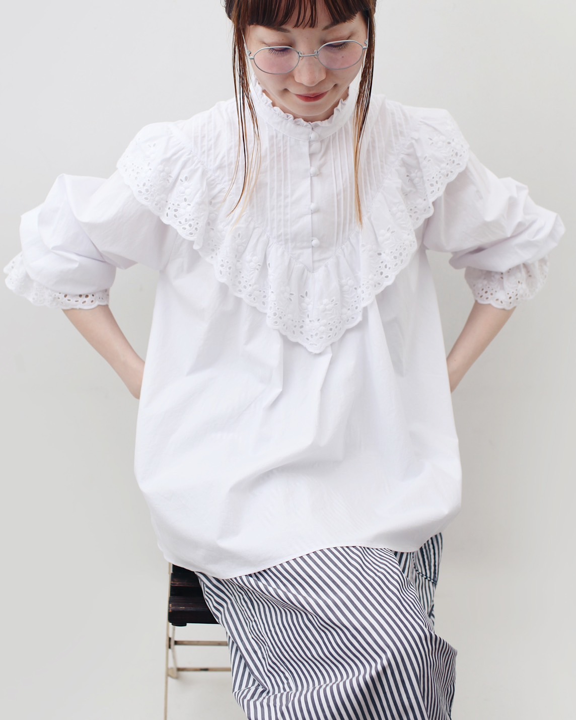 Dot and Stripes CHILD WOMAN 別注!! スタンドカラーレースブラウス