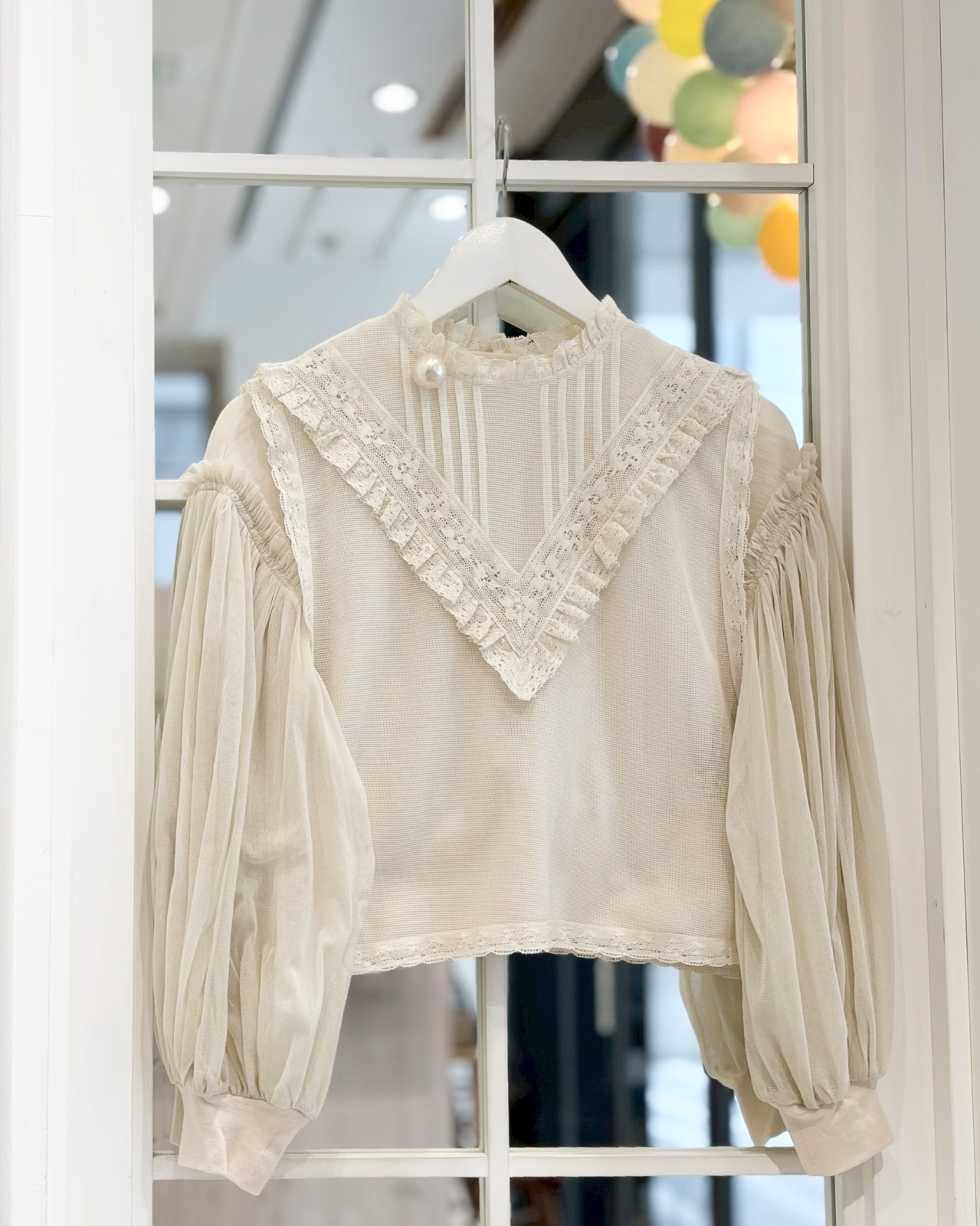 Dot＆Stripes CHILD WOMAN コットンメッシュ レースノースリーブブラウス